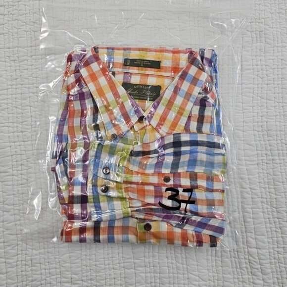 Orvis Signature Collection 100% Linen Shirt Men's XL Multicolor Plaid LS EUC - Picture 13 of 13